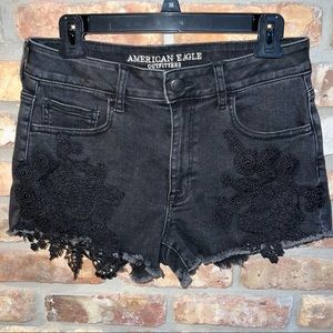 American eagle black denim jean shorts with lace